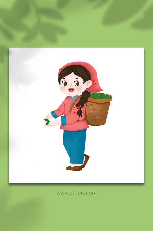 卡通采茶女茶叶人物插画-众图网