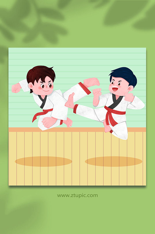 卡通对打跆拳道人物插画