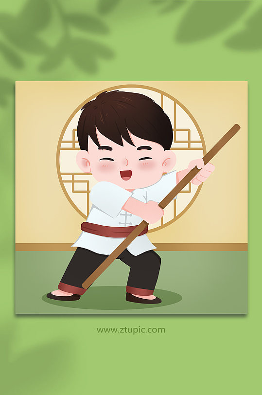 卡通功夫男孩武术人物插画