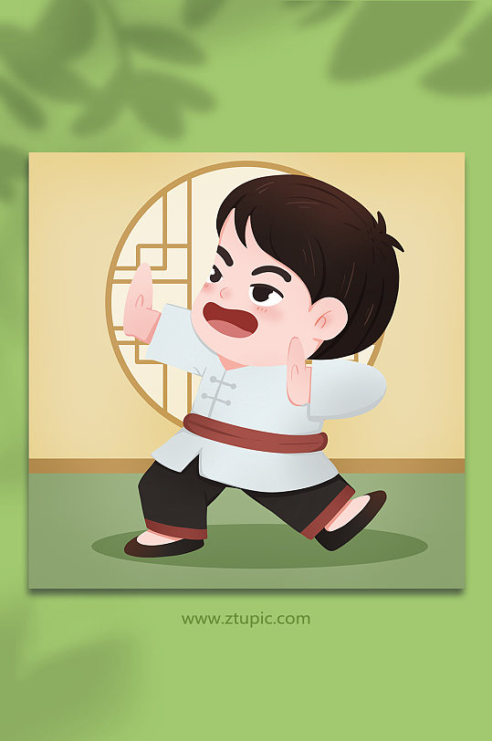 卡通打拳男孩武术人物插画-众图网
