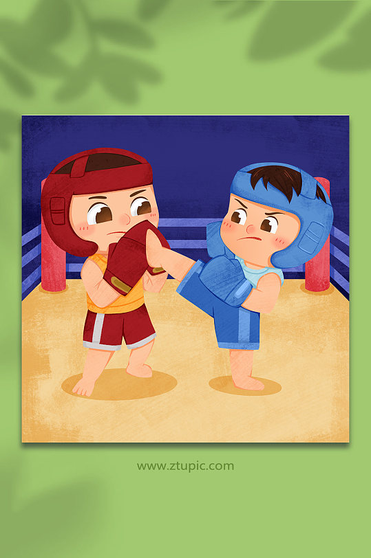 卡通对战拳击人物插画