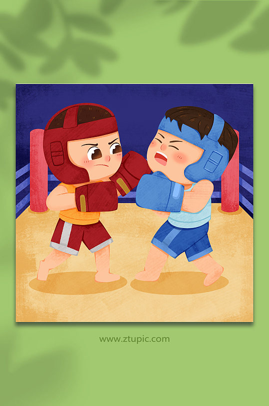 卡通对打拳击人物插画