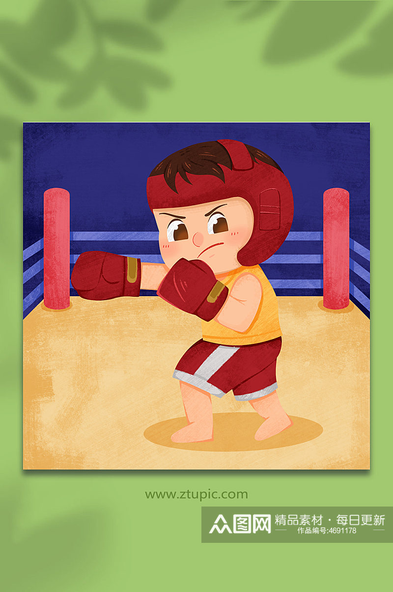 卡通肌理拳击人物插画素材