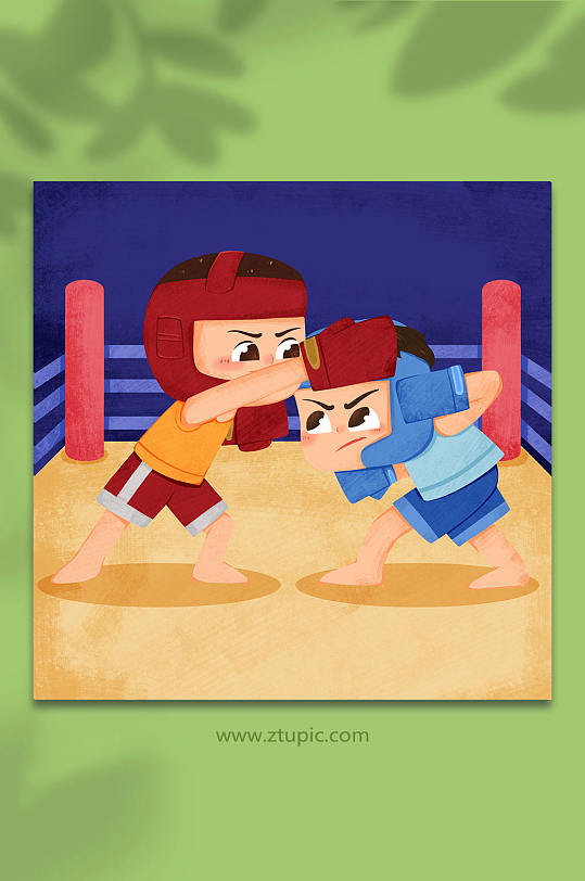 卡通对线拳击人物插画