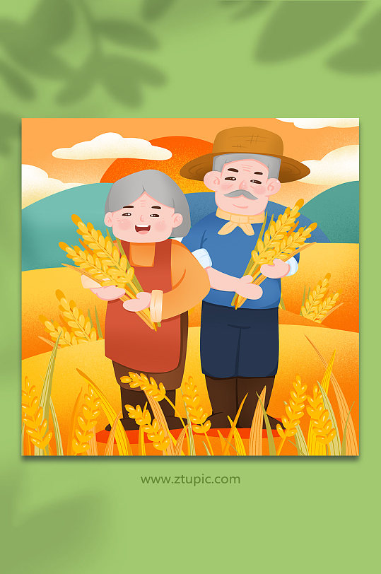 卡通丰收收获秋分节气人物插画-众图网