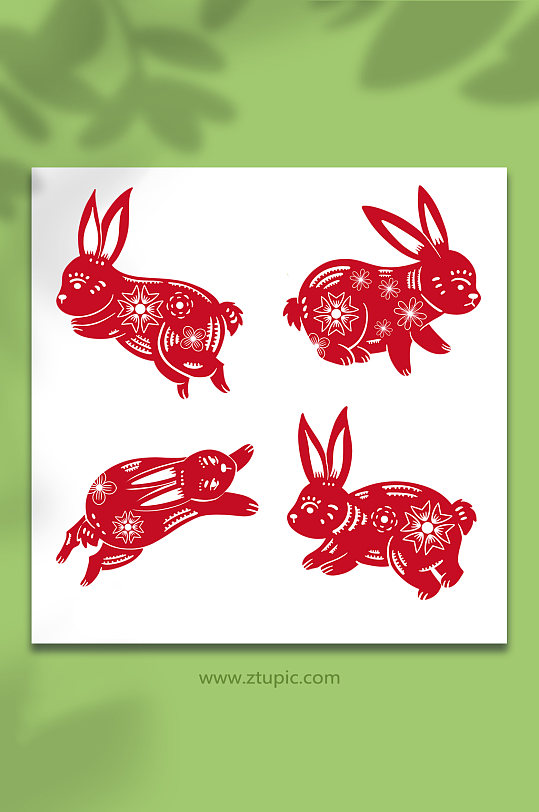 精致喜庆中国风兔年兔子剪纸插画