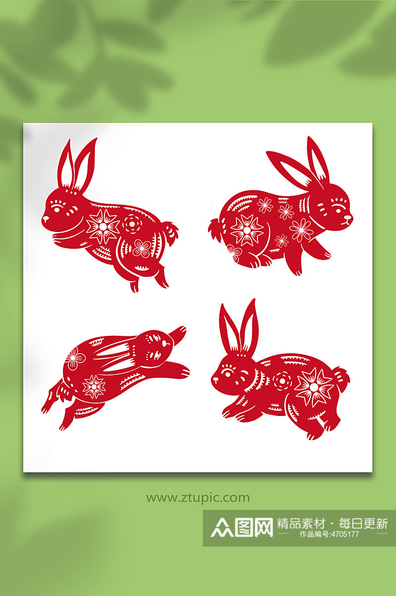 精致喜庆中国风兔年兔子剪纸插画素材