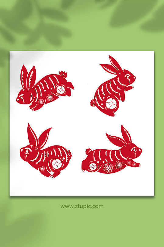 欢乐跳中国风兔年兔子剪纸插画