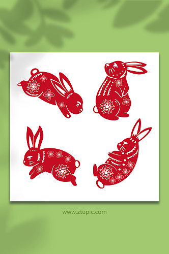 春节喜庆中国风兔年兔子剪纸插画
