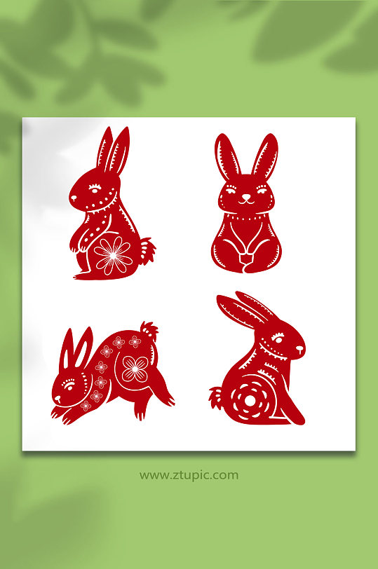 红色喜庆中国风兔年兔子剪纸插画