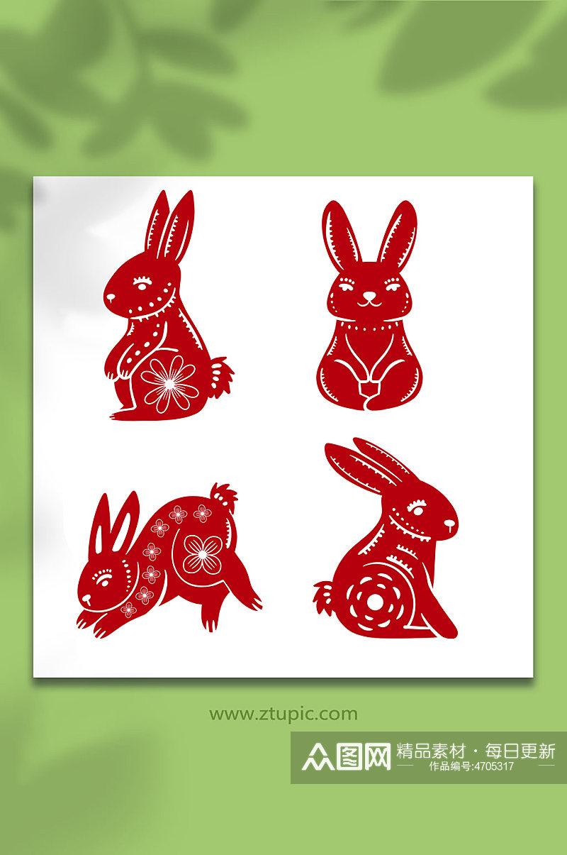 红色喜庆中国风兔年兔子剪纸插画素材