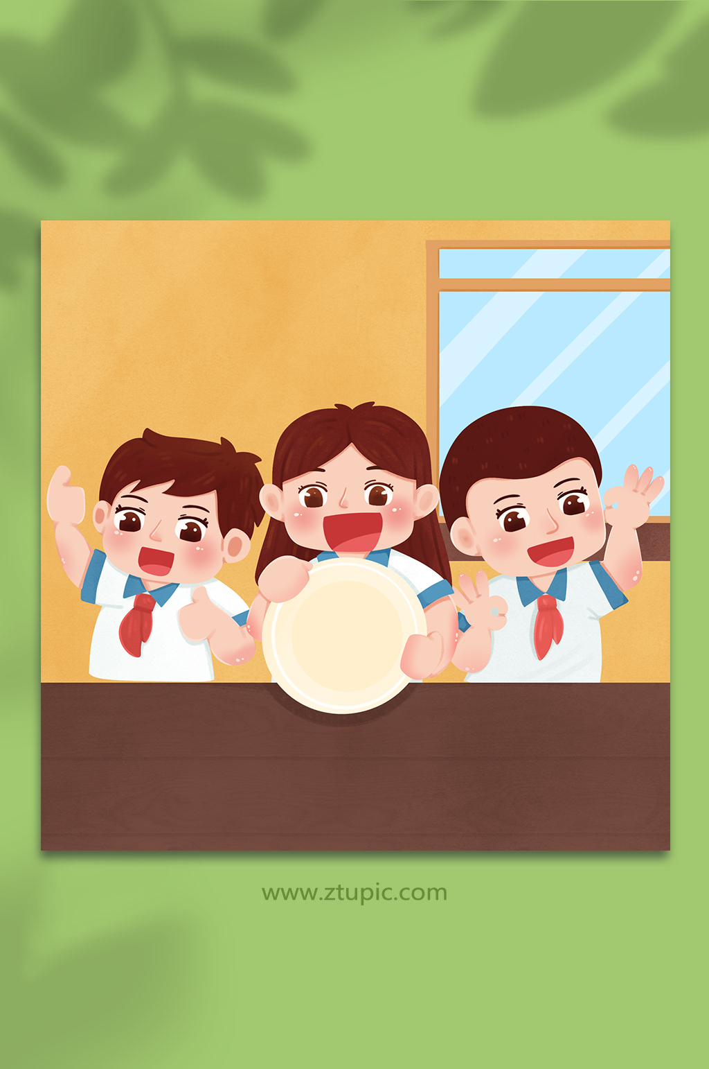 校园红领巾文明餐桌人物插画素材