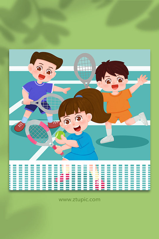 训练练习网球运动人物插画