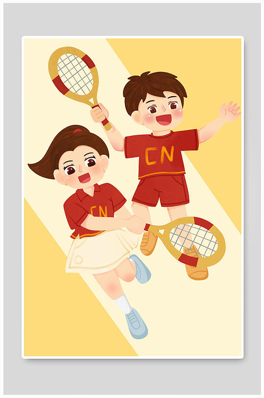 男女双打网球运动人物插画