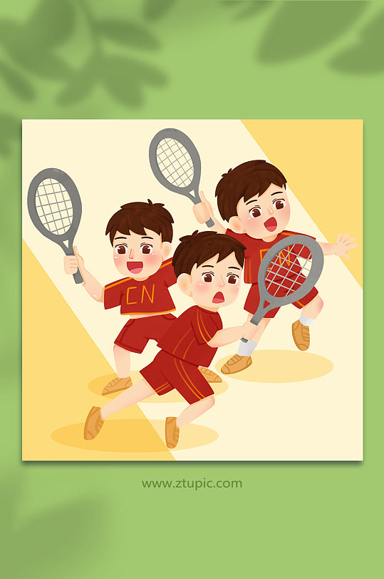 男生选手训练网球运动人物插画