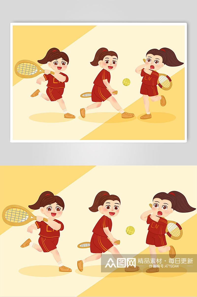 女生选手网球运动人物插画素材