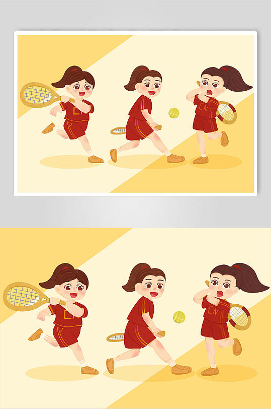 女生选手网球运动人物插画