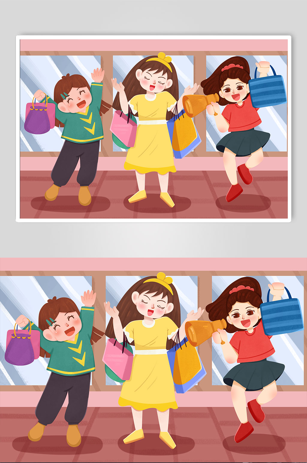 卡通手绘买买买女生双十一购物人物插画素材下载-众图网