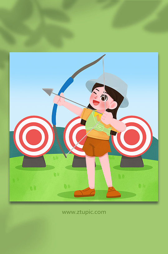 卡通青少年射箭运动人物插画-众图网