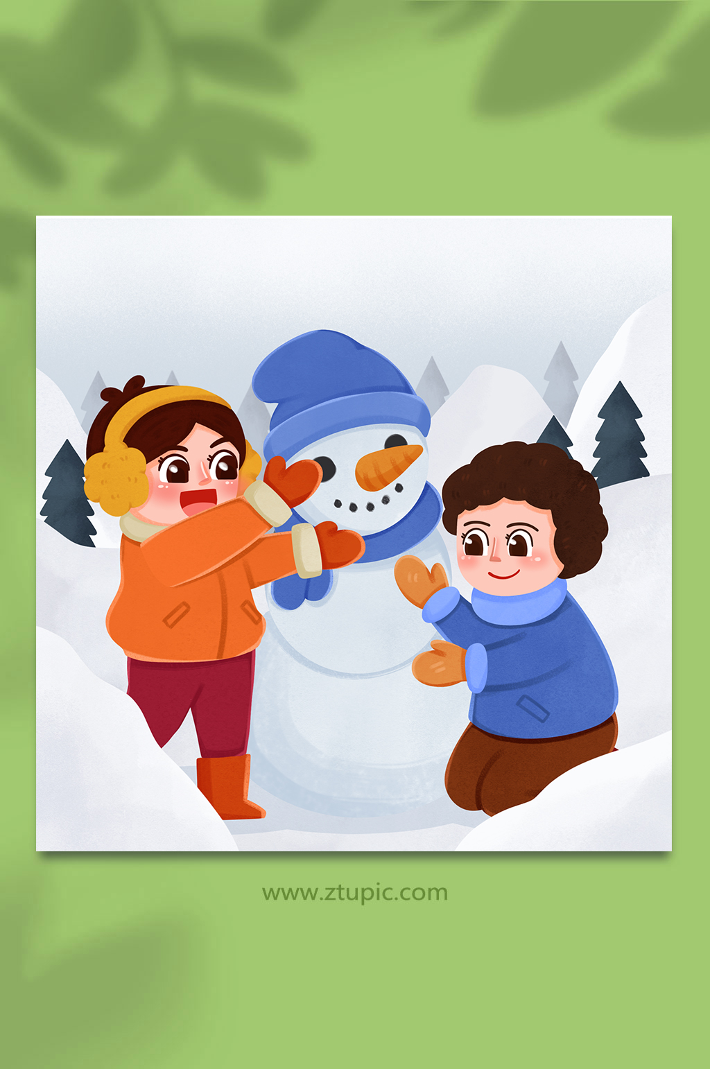 堆雪人小雪节气人物插画素材