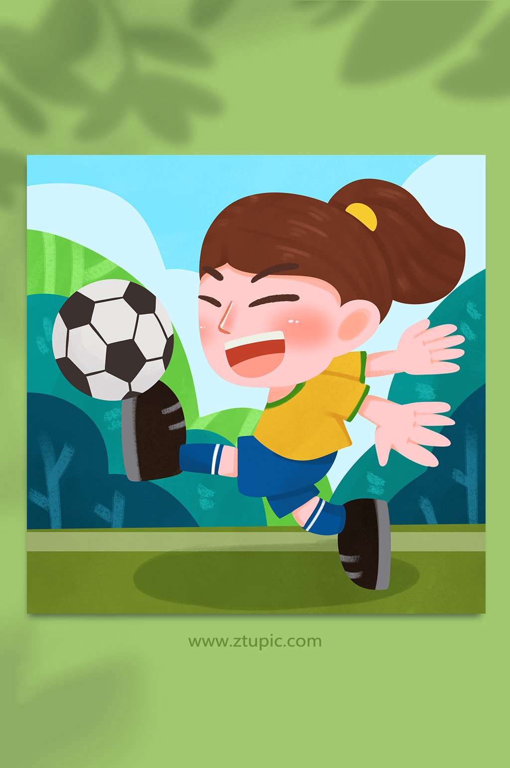 女足踢足球人物插画