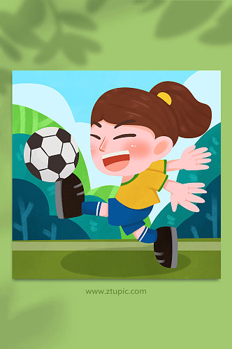 女足踢足球人物插画