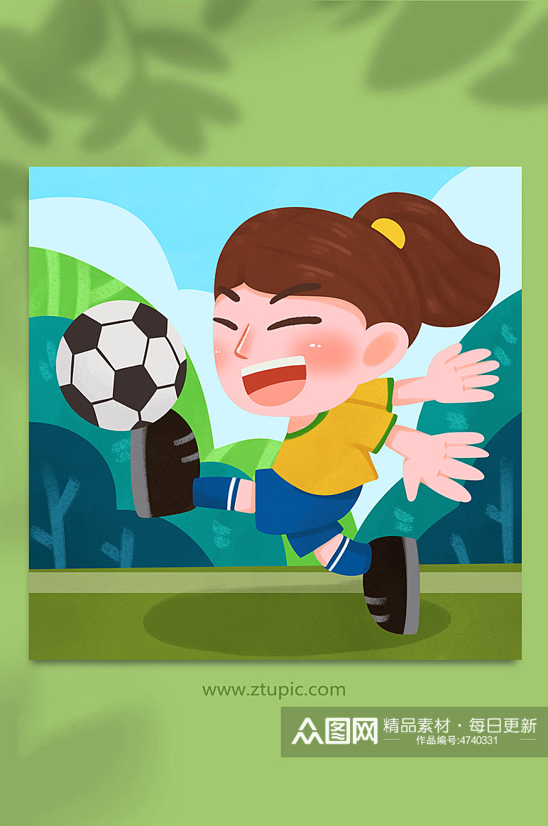女足踢足球人物插画素材