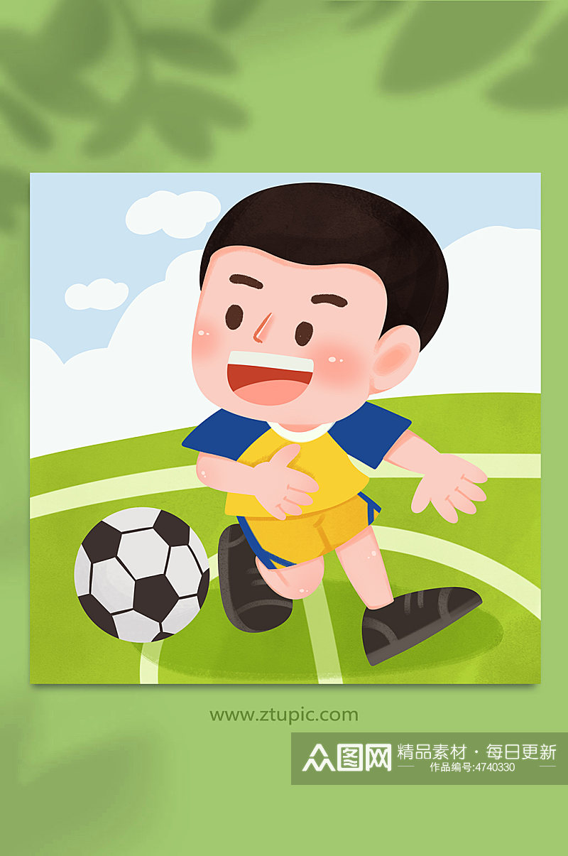 青少年踢足球人物插画素材
