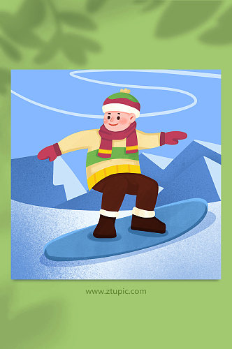 扁平化平衡冬季单板滑雪人物插画