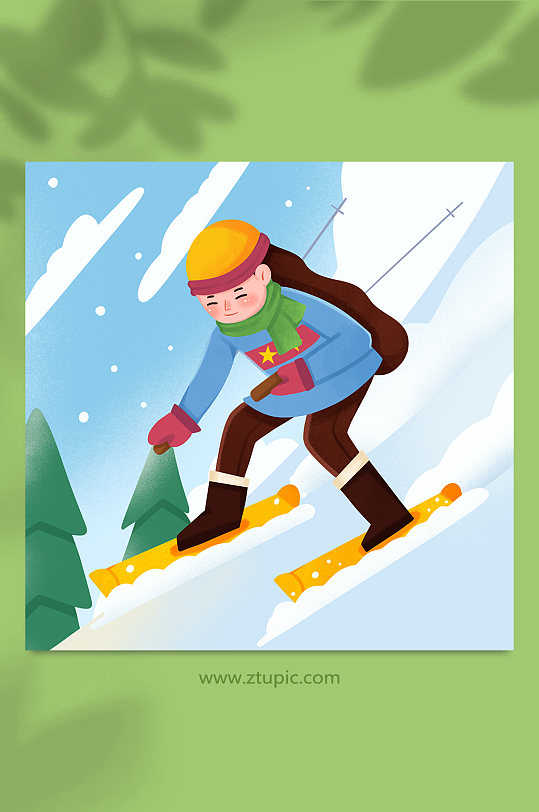 扁平化勇敢冬季滑雪人物插画