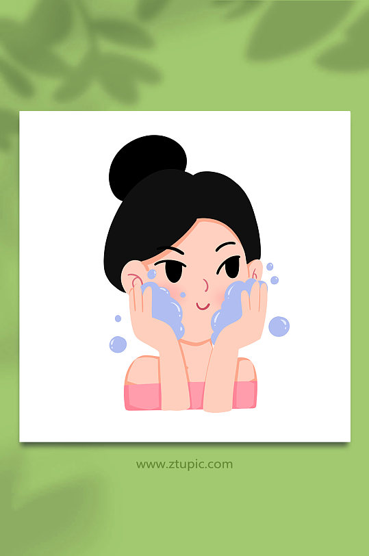 洗脸女性面部清洁头部护理元素插画