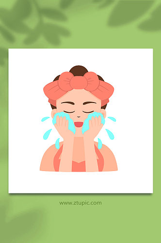 水洗女性面部清洁头部护理元素插画