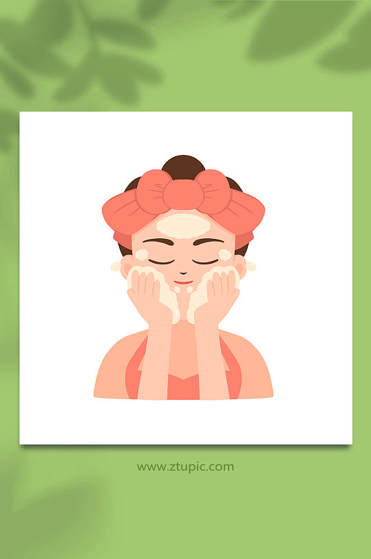 洗面奶女性面部清洁头部护理元素插画