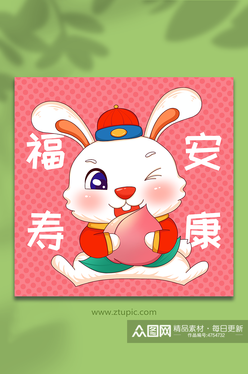 卡通福寿安康水果祝福兔年插画素材