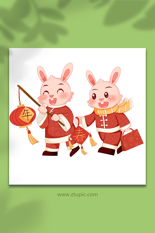置办新年兔年年货节办年货插画
