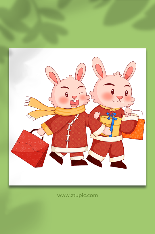 卡通新年兔年年货节办年货插画