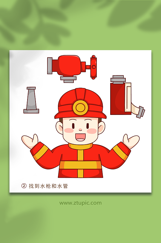 讲解部件消防宣传消防栓使用方法元素插画