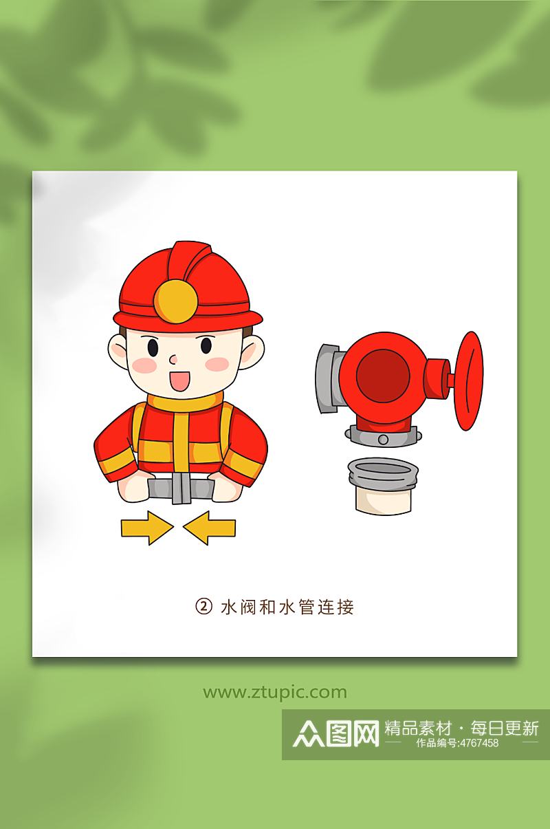 连接阀门卡通可爱消防栓使用方法元素插画素材