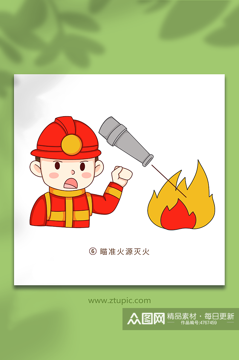 灭火卡通可爱消防栓使用方法元素插画素材