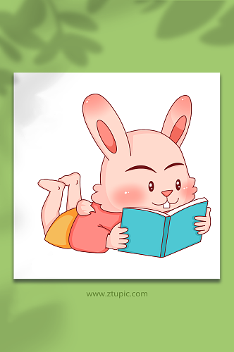 卡通手绘趴校园兔子学习人物插画