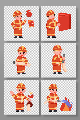 卡通男生手绘消防栓使用方法插画元素