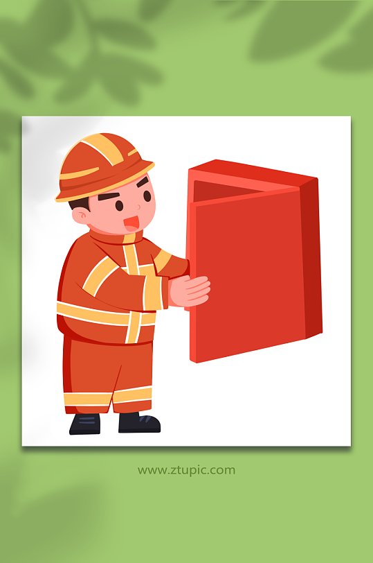 卡通开消防箱消防栓使用方法元素插画
