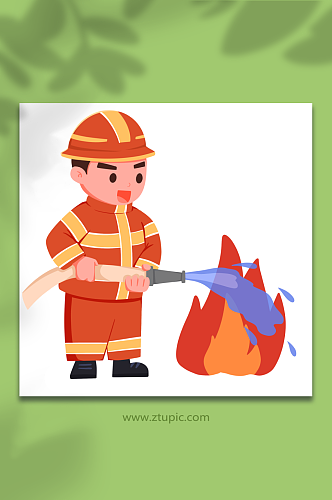 卡通灭火消防栓使用方法元素插画