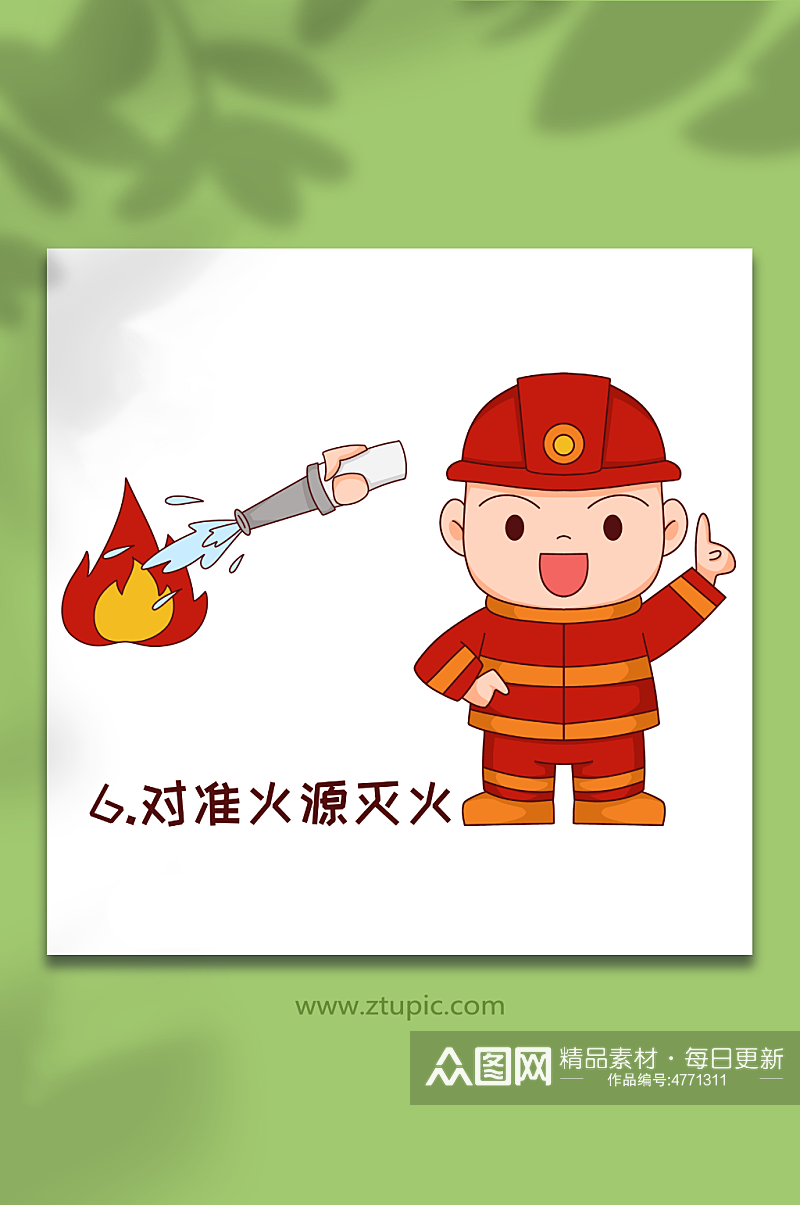 卡通手绘灭火消防栓使用方法元素插画素材