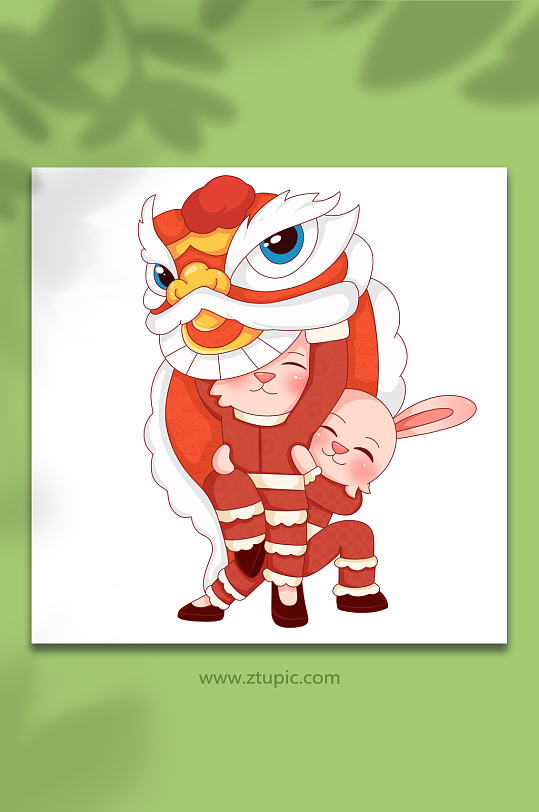 卡通舞狮插画图片-卡通舞狮插画素材下载-众图网