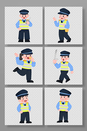 卡通交警警察人物插画元素