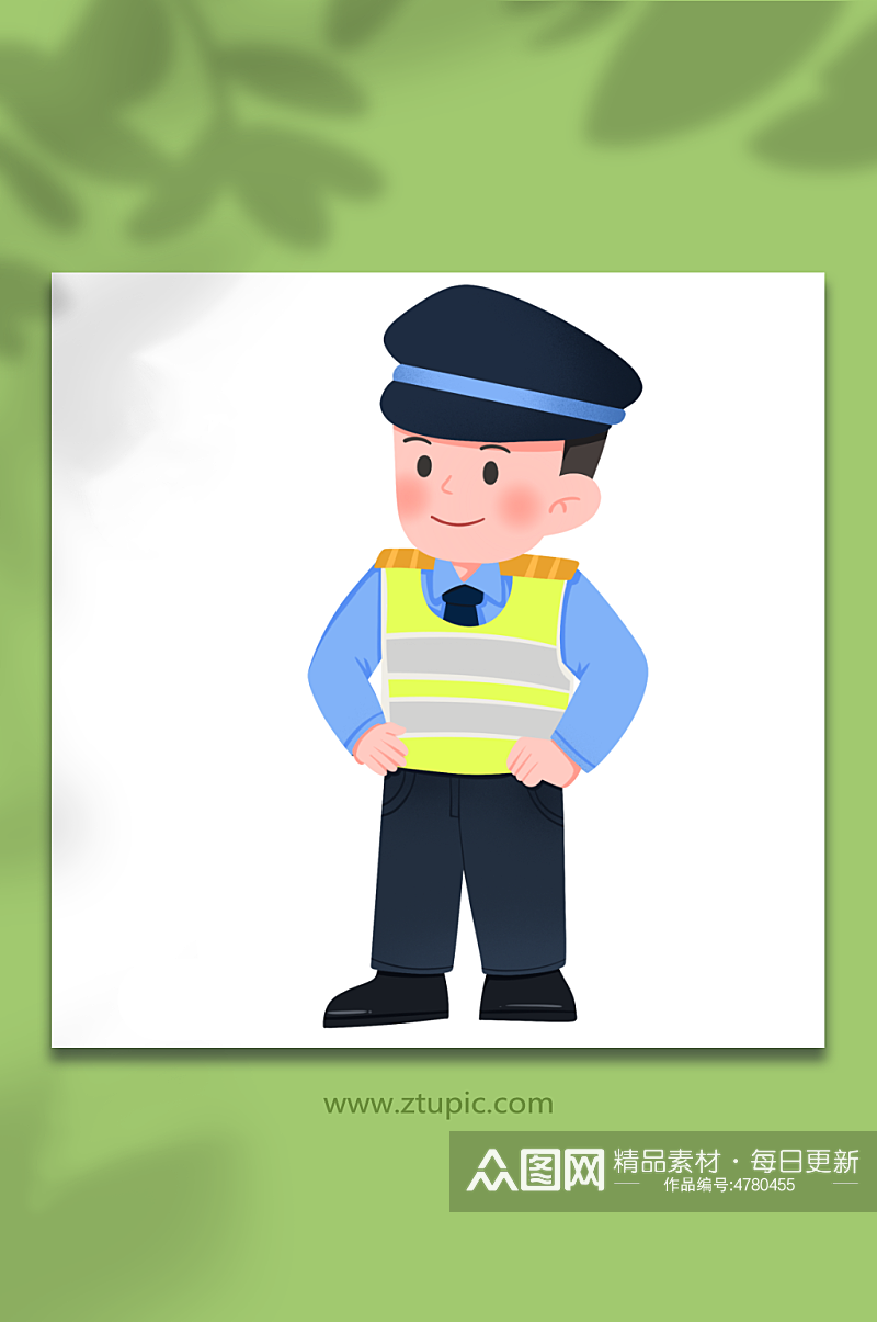 叉腰卡通警察人物元素插画素材