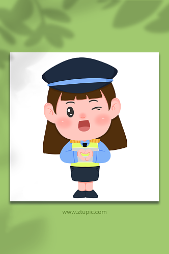 比心可爱长发女警察人物元素插画