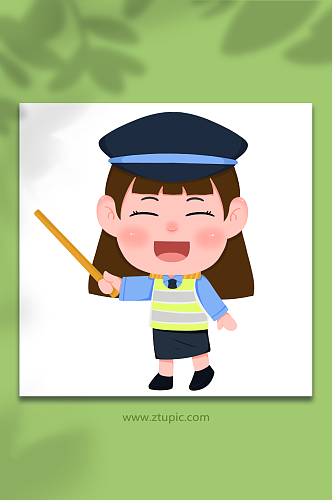 宣传可爱长发女警察人物元素插画