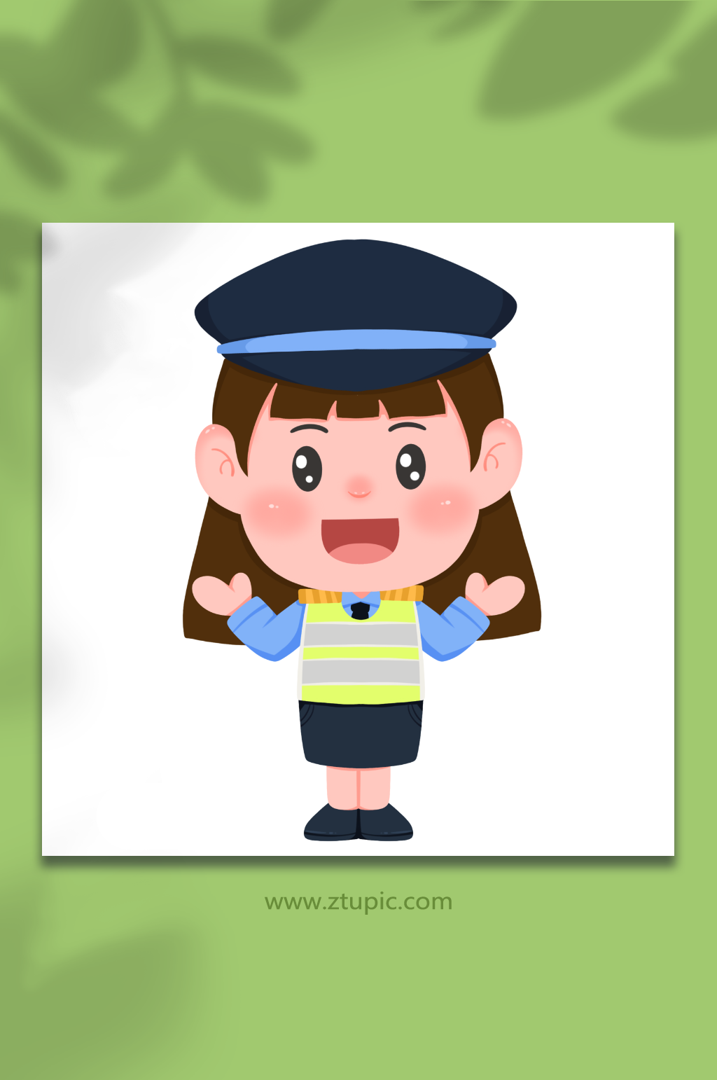 演讲可爱长发女警察人物元素插画素材